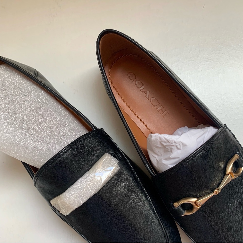 Coach Black Leather Slip-On Loafers with Gold Accent - Picture 2 of 7